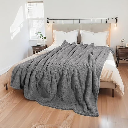 Electric Heated Blanket Queen Size 84"×90" Dual Control, 9 Heating Settings & 1-10Hs Auto Off, Overheat Protect, Double-Sided Plush Sherpa, for Couch & Bed, Machine Washable Light Gray
