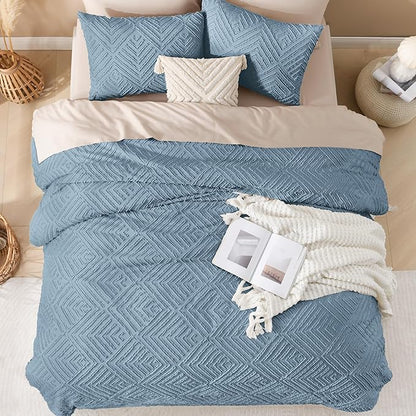 Andency Greyish Blue Oversized King Comforter 120''x120'', 3 Pieces Super King Soft Boho Bedding Set & Collections, Farmhouse Tufted Fluffy Bed Set for All Seasons (1 Comforter, 2 Pillowcases)