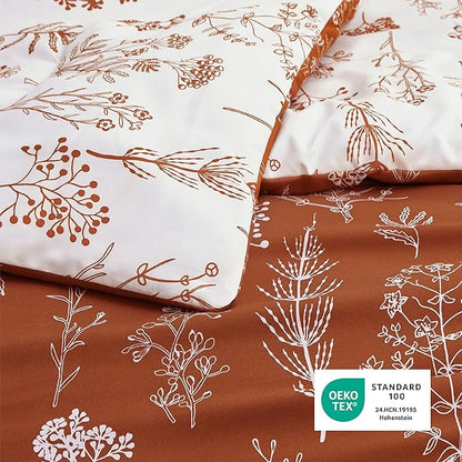 Bedsure California King Comforter Set - Terracotta Bed Set, 3 Pieces Cute Floral Bedding, 1 Soft Reversible Botanical Flowers Comforter and 2 Pillow Shams