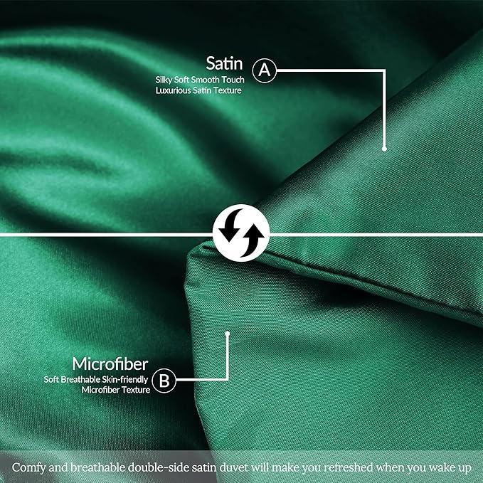 Whale Flotilla 2-Piece Reversible Silky Soft Twin Size Comforter Bedding Set, Luxurious Satin Comforters with Satin Pillowcase, Lightweight Duvet for All Seasons,Deep Green