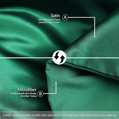 Whale Flotilla 2-Piece Reversible Silky Soft Twin Size Comforter Bedding Set, Luxurious Satin Comforters with Satin Pillowcase, Lightweight Duvet for All Seasons,Deep Green
