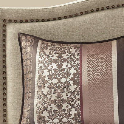 Madison Park Princeton Cozy Comforter Set - Luxurious Jaquard Traditional Damask Design, All Season Down Alternative Bedding with Matching Shams, Decorative Pillow, Queen(90"x90"), Red 7 Piece