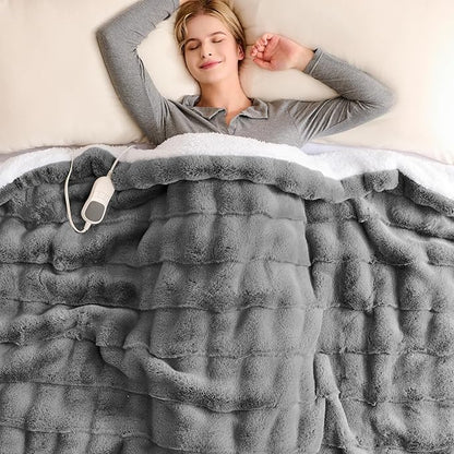 Homemate Heated Blanket Electric Throw - 50"x60" Heating Blanket Throw 1/2/4/6/8 Hours Auto-Off 10 Heat Levels Over-Heat Protection Luxury 800 GSM Faux Fur 200 GSM Sherpa ETL Certification