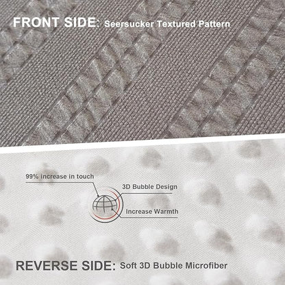 Boho Comforter Set Twin Size Striped Pleats Bohemian Seersucker Bedding Set All Season Soft Cozy 2 Pieces Quilt with 1 Pillowcase(68"X90" Dark Grey)