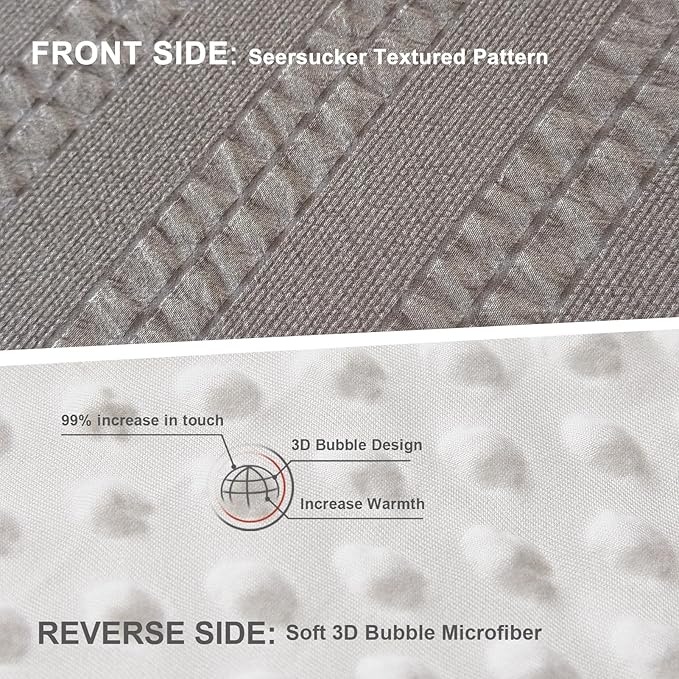 Boho Comforter Set King Size Striped Pleats Bohemian Seersucker Bedding Set All Season Soft Cozy 3 Pieces Quilt with 2 Pillowcases(104"X90" Dark Grey)