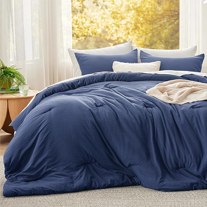 Bedsure Super King Comforter Set, Navy Soft Prewashed Bedding for All Seasons, 3 Pieces GentleSoft™ Bed Set, 1 Lightweight Comforter (120"x120") and 2 Pillowcases (20"x36")
