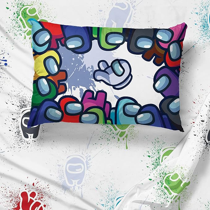 Jay Franco Among Us Space Splatter 5 Piece Queen Size Bed Set-Comforter & Sheet Set-Soft Fade Resistant Microfiber (Official Among Us Product)