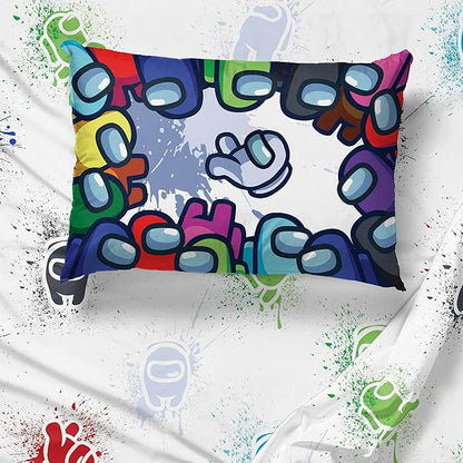 Jay Franco Among Us Space Splatter 5 Piece Queen Size Bed Set-Comforter & Sheet Set-Soft Fade Resistant Microfiber (Official Among Us Product)