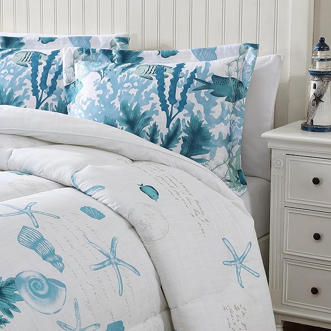 Caribbean Joe King 3-Piece Comforter Set, Tropical Coastal Beach Design Bedding, We Belong at Sea