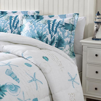 Caribbean Joe King 3-Piece Comforter Set, Tropical Coastal Beach Design Bedding, We Belong at Sea