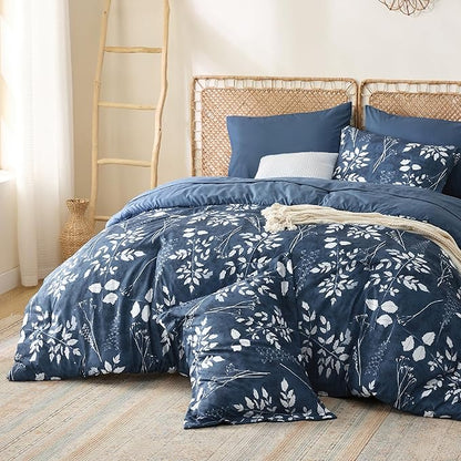 Bedsure Full Size Comforter Set - 7 Pieces Floral Navy Soft Bedding Sets, Full Bed in a Bag with Botanical Flowers Comforter, Sheets, Pillowcases & Shams
