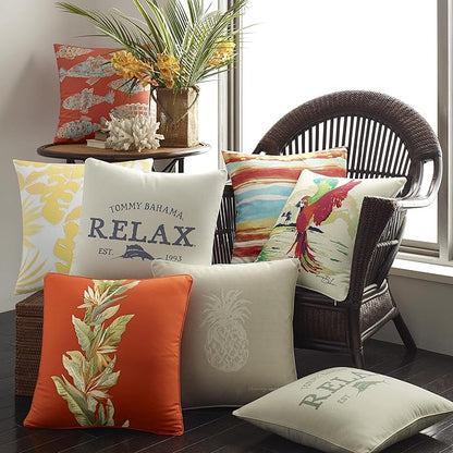 Tommy Bahama - Throw Pillow, Ideal for Bed or Couch, Tropical Design, Cozy Home Essentials (Birds of Paradise Orange, 20" x 20")