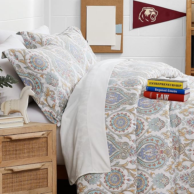 Southshore Fine Living, Inc. Boho Paisley Collection - Twin XL Comforter Set, Dorm Premium Bedding, All-Season Down Alternative Lightweight, Cuddly Oversized 2-Piece Soft Comforter Set, Twin/XL, Aqua