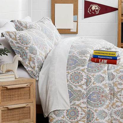 Southshore Fine Living, Inc. Boho Paisley Collection - Twin XL Comforter Set, Dorm Premium Bedding, All-Season Down Alternative Lightweight, Cuddly Oversized 2-Piece Soft Comforter Set, Twin/XL, Aqua