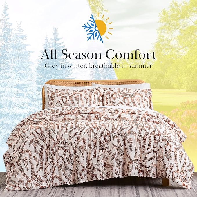 Southshore Fine Living, Inc. Oversized Twin Mattress Comforter Set, Down Alternative Comforter, Soft Bedspread Coverlet Set, Abstract Prints, Twin/XL Bedding with Matching Pillow Sham, Rust Khari