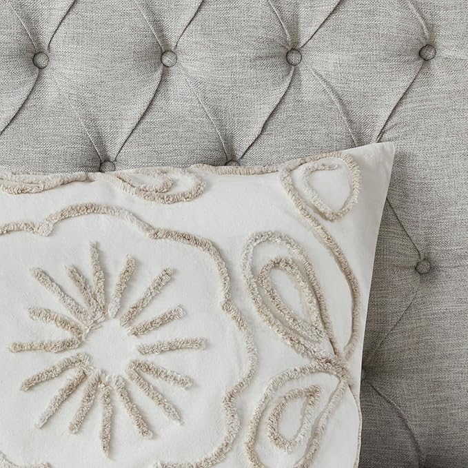 Madison Park Violette Chenille Cotton Tufted Comforter Large Medallion Design, All Season, Hypoallergenic, Soft Bedding Set, Matching Sham, Full/Queen, Ivory/Taupe 3 Piece