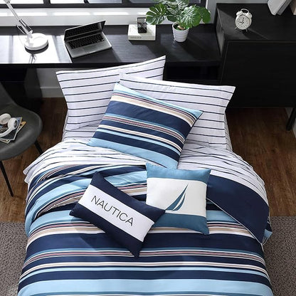Nautica - King Comforter Set, Ultra Soft Bedding with a Woven Textured Feel, Medium Weight for Year Round Comfort, 5 Piece Bed Set with Matching Pillowcases & Bonus Throw Pillows (Colton Blue)