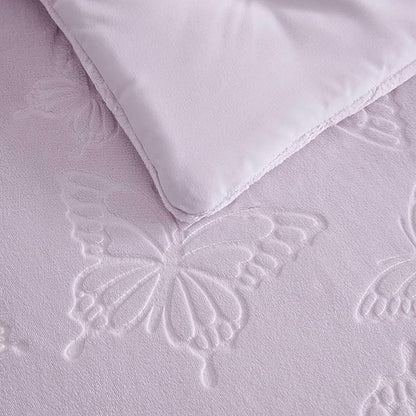 Betsey Johnson - Queen Comforter Set, Lightweight & Soft Plush Bedding with for Year Round Comfort, 3 Piece Bed Set with Matching Pillowcases (Butterfly Embossed Purple)