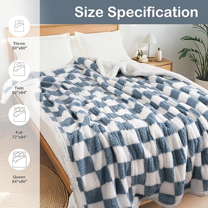 Electric Heated Blanket Full Size 72"×84" with 9 Heating Levels & 1-10Hs Auto Off, Checkered Plaid Double Sided Sherpa, Energy Efficient, Machine Washable, for Couch & Bed, Light Blue