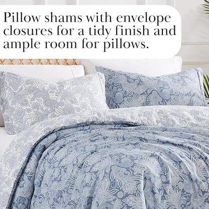 Southshore Fine Living, Inc. Full/Queen Size Comforter Set, Down Alternative Paisley Bedspread, Reversible Print is 2 Colors in 1, Queen/Full Comforter & Matching Shams, Blue/White