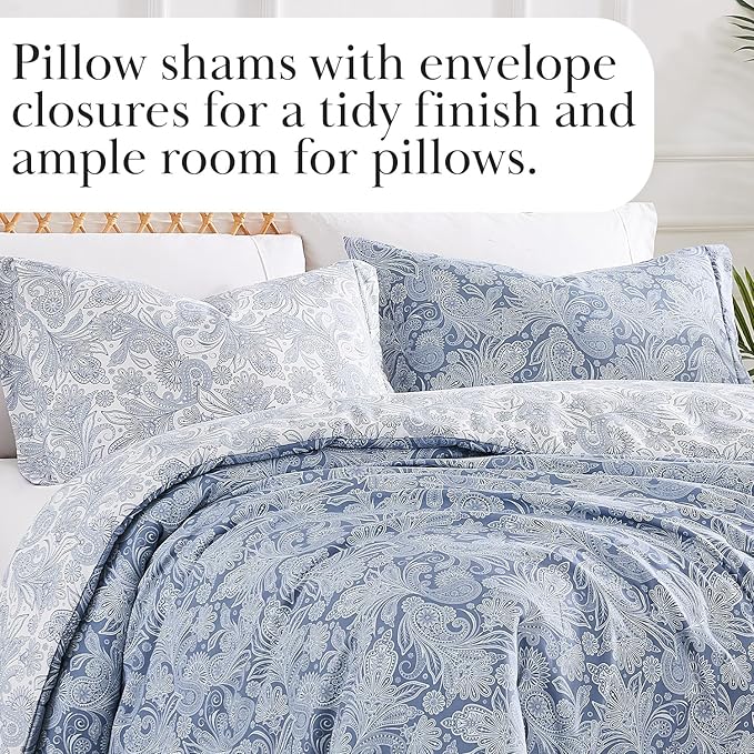 Southshore Fine Living, Inc. Oversized King Comforter Bed Set, Down Alternative Paisley Bedspread, Reversible Bedding Sets, California King Sized Comforter & Matching Shams, Blue/White