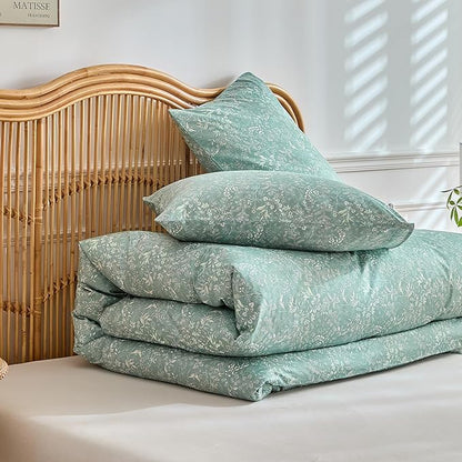 1 King Size Comforter with 2 Pillowcases Breathable Brushed Microfiber Bedding Set for Girls, Boys Botanical Floral Quilted Comforter Set for Home Decor, Sage Green, 104''x90''