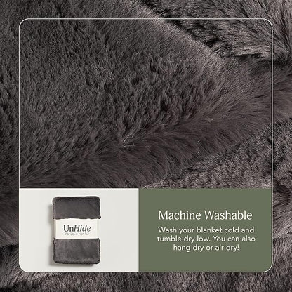 UnHide Marshmallow - Faux Fur Blanket - Heavy Weight, Extra Soft Blanket - Made from Recycled Materials - Machine Washable - Medium (60" x 80") - Charcoal Charlie