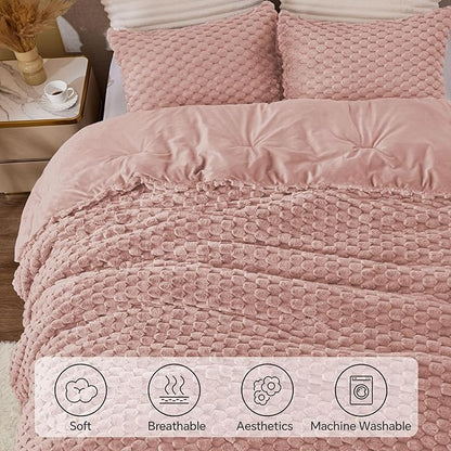 BEDELITE Fluffy Queen Comforter Set - Dusty Pink Fleece Soft Comforter for Queen Size Bed, Luxury Warm Bedding Set for Winter, Fuzzy Bed Set 3 Pieces (1 Comforter, 2 Pillowcases)