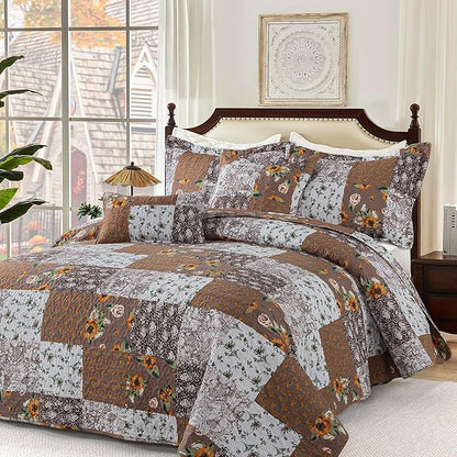 BEDIFANY Cotton Filling Queen Quilt Set - Reversible Farmhouse Bedspreads Queen Size with 2 Pillow Shams - Lightweight Queen Size Quilt Bedding Sets, 3 Pieces (90 x 98 inch)