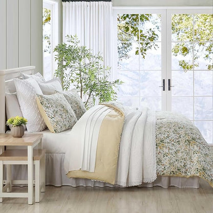 Laura Ashley - King Comforter Set, Soft Cotton Bedding with Matching Shams, Floral Home Decor, Oeko-Tex Certified (Country Meadow Gold, King)