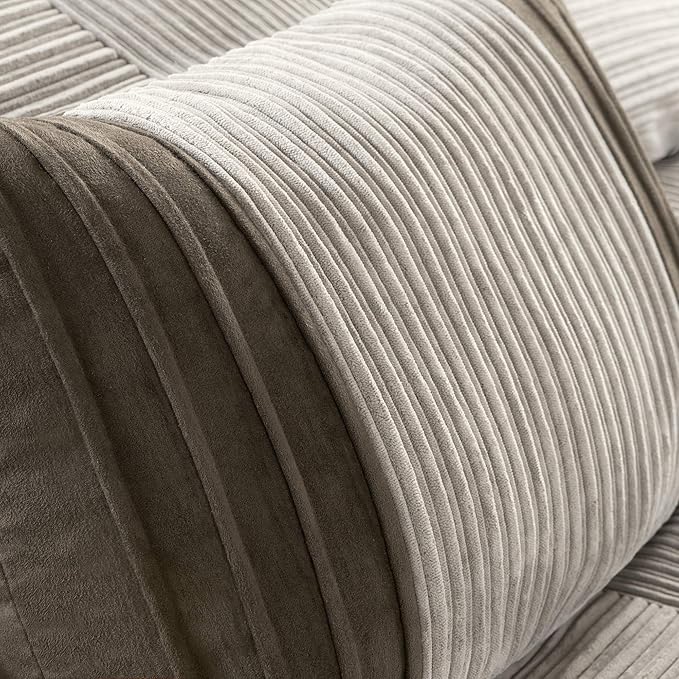 Madison Park Cozy Comforter Set Casual Blocks Design All Season, Matching Bed Skirt, Decorative Pillows, King(104"x92"), Dallas Corduroy, Taupe Brown, 7 Piece