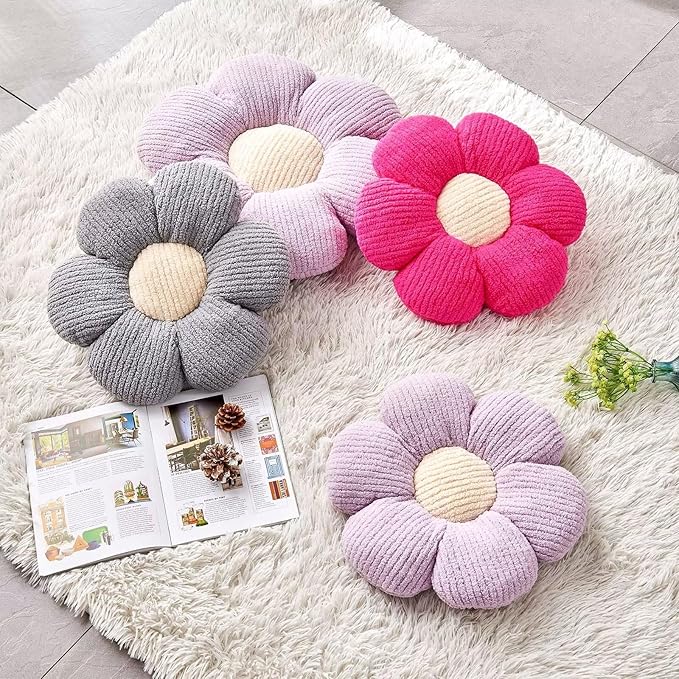 Flower Throw Pillow, Soft Hot Pink 17.7" Shaped Floor Pillow for Home Decor, Cute Aesthetic Plush Decorative Pillows for Bed, Sofa, Couch