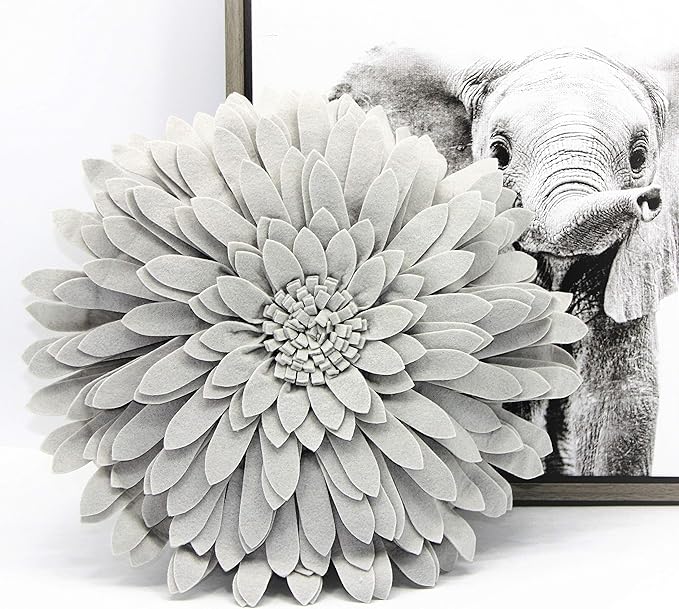 Flower Decorative Pillow - 3D Daisy Flower Pillow, Sunflower Throw Pillow -14.5 x 13 inch Round Decor Pillow - Flower Home Decorations - Couch & Bed Flower-Shaped Pillow (Case + Insert, Solid Grey)