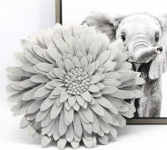 Flower Decorative Pillow - 3D Daisy Flower Pillow, Sunflower Throw Pillow -14.5 x 13 inch Round Decor Pillow - Flower Home Decorations - Couch & Bed Flower-Shaped Pillow (Case + Insert, Solid Grey)