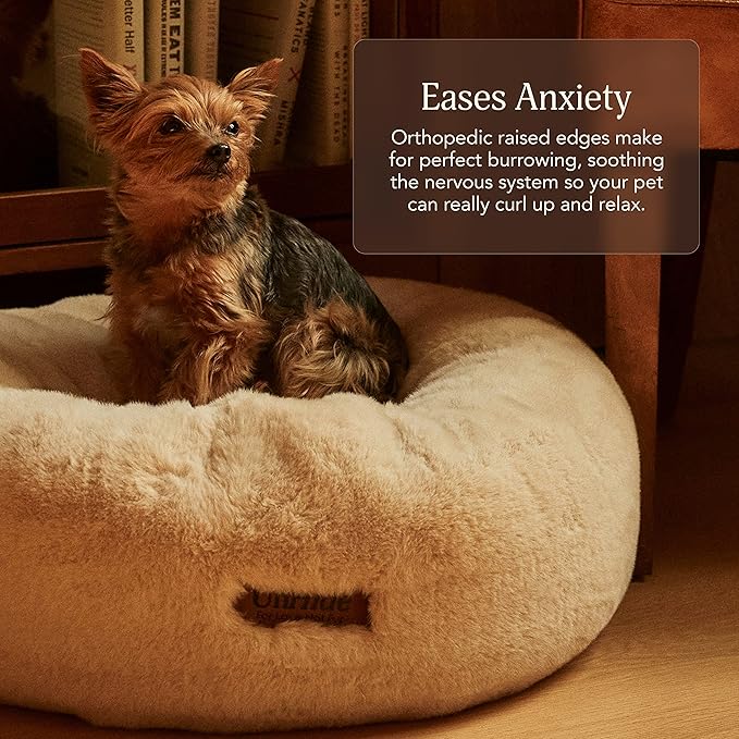 UnHide Floof Pet Bed - Small (23" x 8") - Extra Soft Dog Bed - Removable Faux Fur Cover - Machine Washable - Helps Ease Pet Anxiety & Provides The Perfect Sleep - Pink