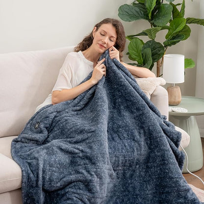 Berkshire Blanket Heated Throw Blanket, Grace Fur to Loftmink Reversible Electric Throw with 4 Heat Levels, Fast Heating Printed Throw for Couch and Bed, Auto Shut-Off Feature (50"x60")