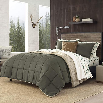 Eddie Bauer - Twin Comforter Set, Reversible Sherpa Bedding with Matching Shams, Cozy & Warm Home Decor, Oeko-Tex Certified (Sherwood Green, Twin)