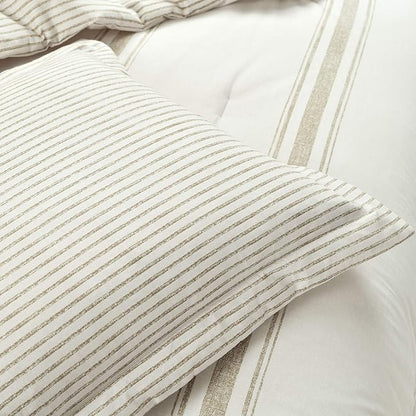 Lush Decor Farmhouse Stripe Reversible Cotton Comforter Set, 3 Piece Set, King, Neutral - Cozy Farmhouse Bedding Set - Rustic Decor - Striped Comforter - Modern Farmhouse Bedroom Decor