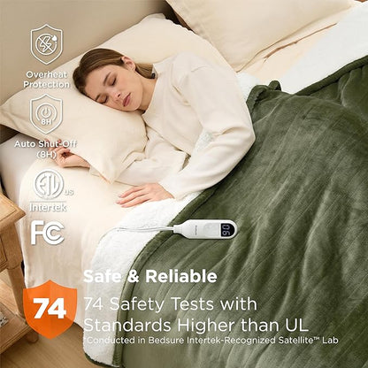 Bedsure Electric Blanket Twin - Soft Flannel Heated Blanket, Fast Heating with 10 Time Settings & 6 Heat Settings, Warm Gift for Grandma (62x84 inches, Olive Green)