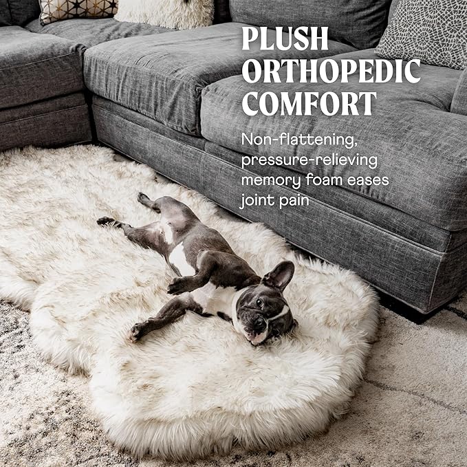 PAW BRANDS PupRug Orthopedic Dog Bed for Large Dogs with Fluffy Soft Faux Fur and Memory Foam for Joint Pain Relief, Machine Washable and Waterproof Couch Bed, White Runner, Large/Extra Large