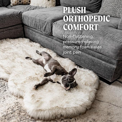 PAW BRANDS PupRug Orthopedic Dog Bed for Large Dogs with Fluffy Soft Faux Fur and Memory Foam for Joint Pain Relief, Machine Washable and Waterproof Couch Bed, White Runner, Large/Extra Large