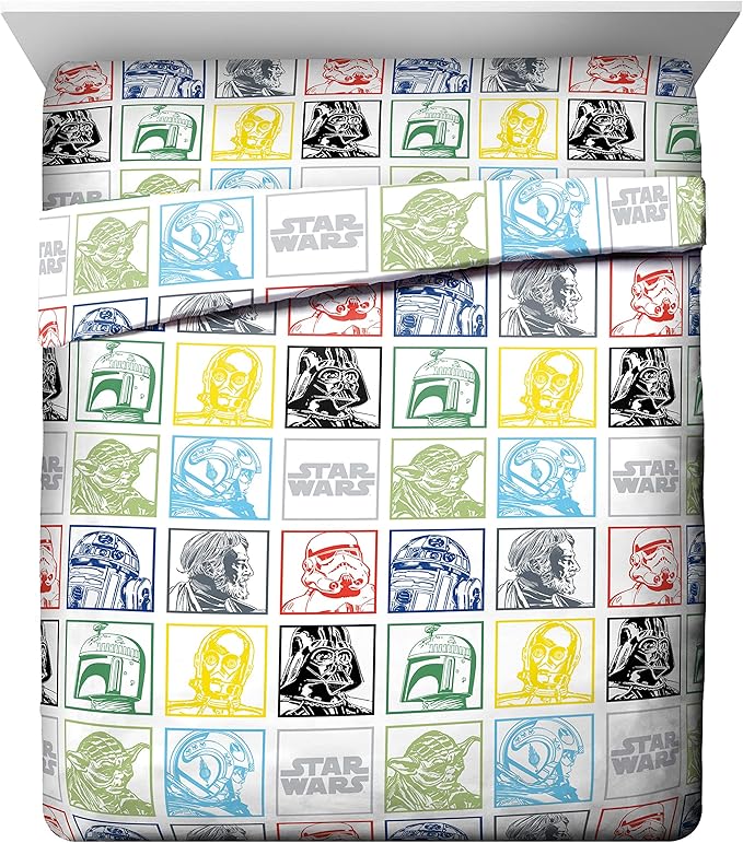Jay Franco Star Wars Classic Grid 5 Piece Queen Bed Set - Includes Reversible Comforter & Sheet Set - Bedding Features Luke Skywalker - Super Soft Fade Resistant Microfiber