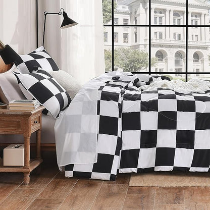 Andency Checkered Comforter King(104x90Inch), Black White Plaid Gingham Bed Set for Teen Boys Kids, Lightweight Microfiber Geometric Preppy Bedding, 3 Pieces