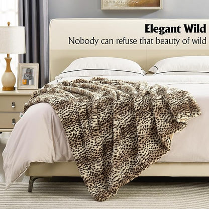 JONIYEAR Cozy Plush Striped Brown Cheetah Faux Rabbit Fur Throw Blanket 50" x 60",Decorative Thick Fuzzy Leopard Lap Blankets for Women, Soft Fluffy Animal Printed Warm Shaggy Blanket for Winter Fall