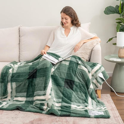 Berkshire Blanket Heated Throw Blanket, Grace Fur to Loftmink Reversible Electric Throw with 4 Heat Levels, Fast Heating Printed Throw for Couch and Bed, Auto Shut-Off Feature (50"x60")