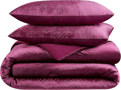 Nine West Maya 3 Piece Embossed Velvet Comforter Set, Luxurious All Season Bedding Including One Comforter and Two Pillow Shams, Queen, Maroon