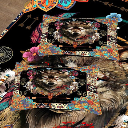 Tailor Shop Wolf Bedding Set for Boys Kids Bohemian Comforter Sets Queen Size Wildlife Hunting Wolf Bed Set with 2 Pillowcases…