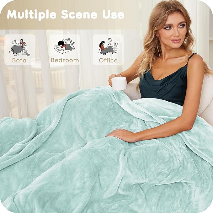 Electric Heated Blanket King Size 90"×100", Comfortable & Luxurious Flannel, 4 Heating Levels & 10 H Auto Shut Off, Mint Green