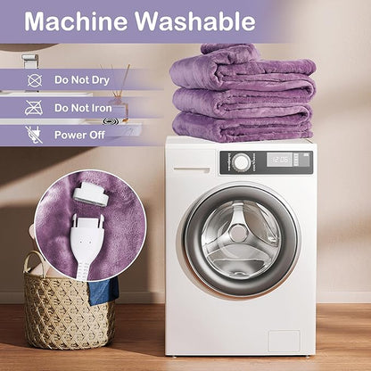 Electric Heated Blanket Full Size 72"x84",Fast Heating, Soft Plush Microplush for Bed & Couch, 10 Hours Auto Off 5 Heating Levels, Machine Washable, Gifts for Grandma & Family-Light Purple