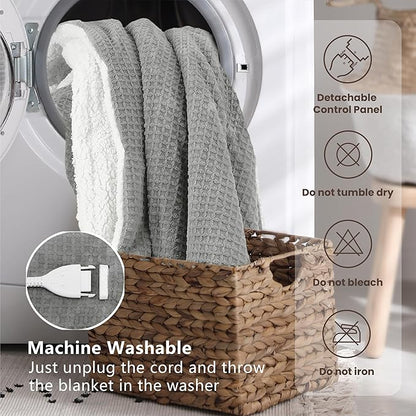 Heated Blanket Electric Blanket Full Waffle,72x84 Inches Sherpa Fleece Fast Heating Blanket 6 Heating Levels & 10 Hours Auto Off ETL Certification, Grey Full
